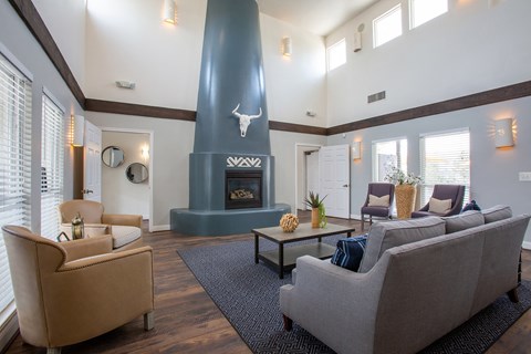 the preserve at ballantyne commons living room with couches and a fireplace